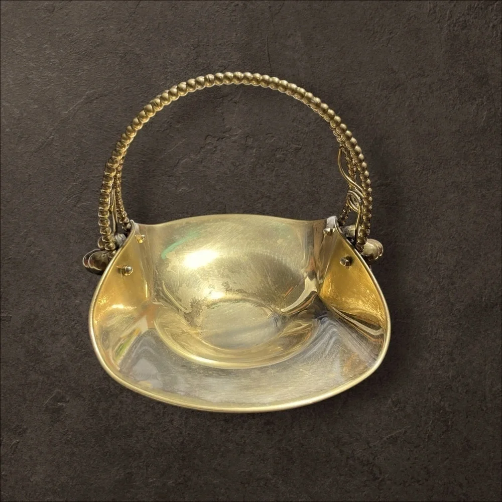 Vintage Solid Brass Italian Basket Grape Leaf Centerpiece Bowl Made in Italy 8